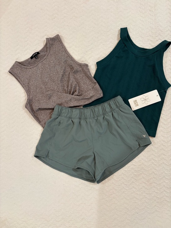 Zobha Other - Aura Teal Ribbed Tank + Zobha Gray Crop Top + Sage Athletic Shorts by Old Navy